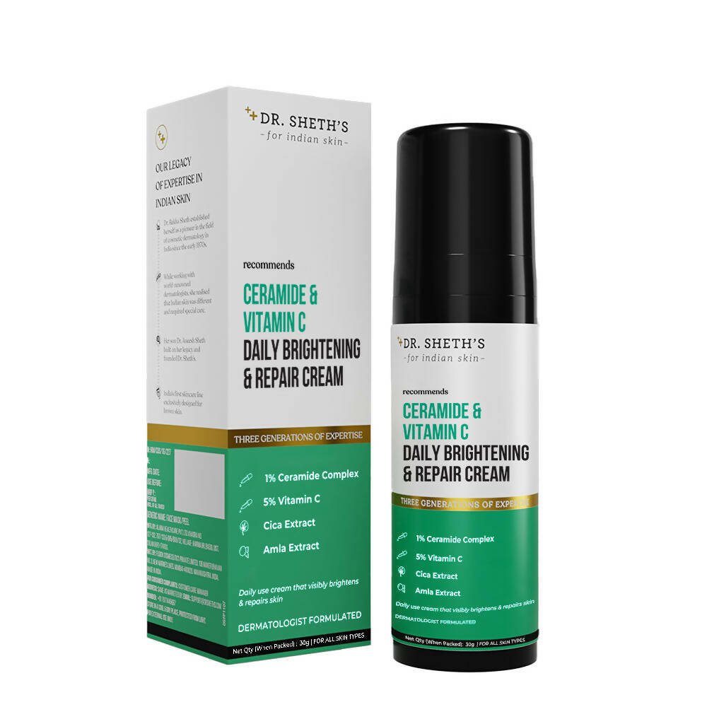 Dr. Sheth's Ceramide & Vitamin C Daily Brightening & Repair Face Cream With 5% Vitamin C, Cica & Amla, Brightens & Repairs Skin - Vamzn#
