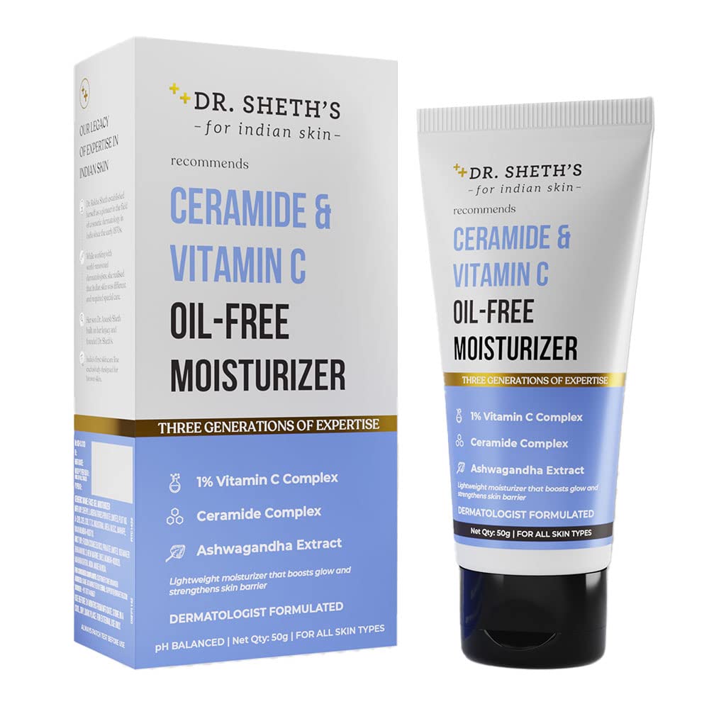 Dr. Sheth's Ceramide & Vitamin C Oil - Free Moisturizer| Lightweight Moisturizer to Hydrate & Brighten Skin | With Vitamin C, Ceramide & Ashwagandha | For Women & Men | 50g - Vamzn#