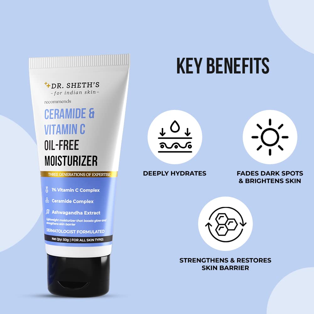 Dr. Sheth's Ceramide & Vitamin C Oil - Free Moisturizer| Lightweight Moisturizer to Hydrate & Brighten Skin | With Vitamin C, Ceramide & Ashwagandha | For Women & Men | 50g - Vamzn#