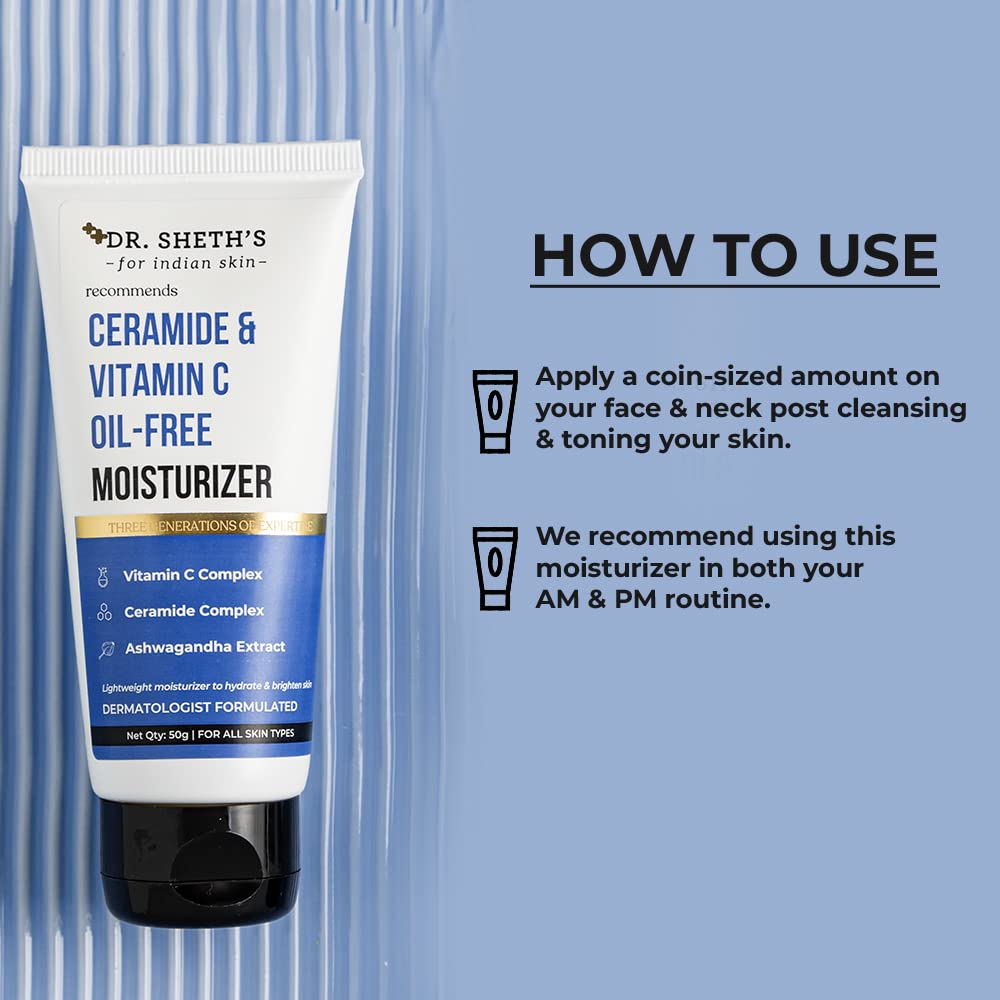 Dr. Sheth's Ceramide & Vitamin C Oil - Free Moisturizer| Lightweight Moisturizer to Hydrate & Brighten Skin | With Vitamin C, Ceramide & Ashwagandha | For Women & Men | 50g - Vamzn#