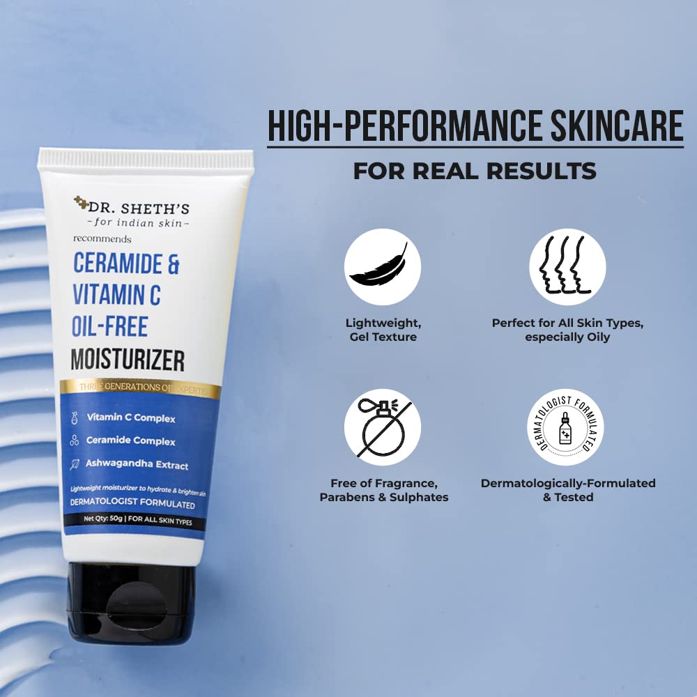 Dr. Sheth's Ceramide & Vitamin C Oil - Free Moisturizer| Lightweight Moisturizer to Hydrate & Brighten Skin | With Vitamin C, Ceramide & Ashwagandha | For Women & Men | 50g - Vamzn#