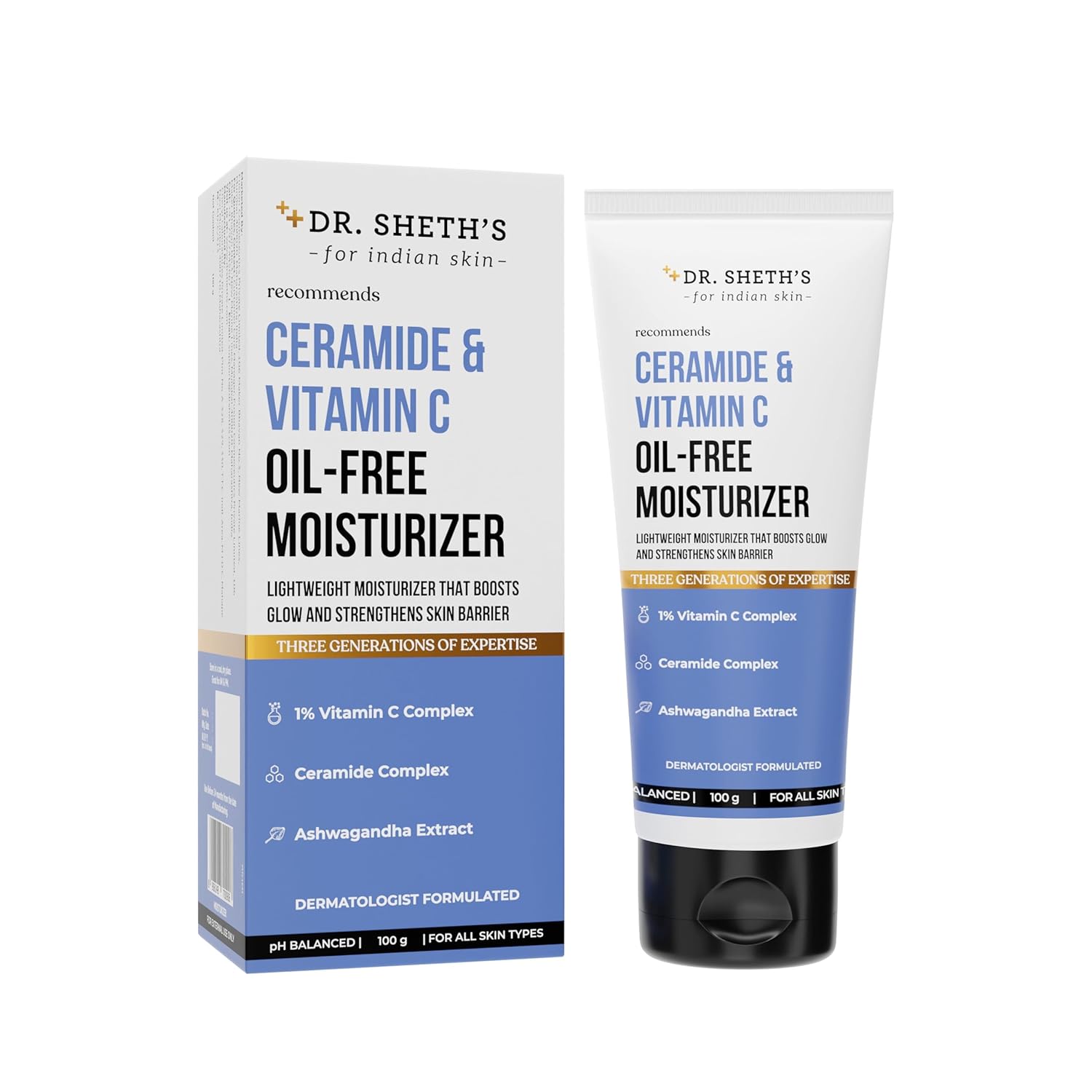 Dr. Sheth's Ceramide & Vitamin C Oil - Free Moisturizer| Lightweight Moisturizer to Hydrate & Brighten Skin | With Vitamin C, Ceramide & Ashwagandha | For Women & Men | 50g - Vamzn#