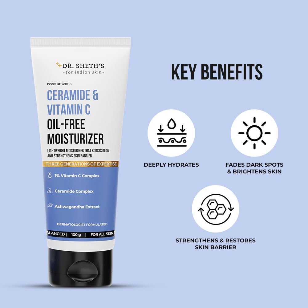 Dr. Sheth's Ceramide & Vitamin C Oil - Free Moisturizer| Lightweight Moisturizer to Hydrate & Brighten Skin | With Vitamin C, Ceramide & Ashwagandha | For Women & Men | 50g - Vamzn#