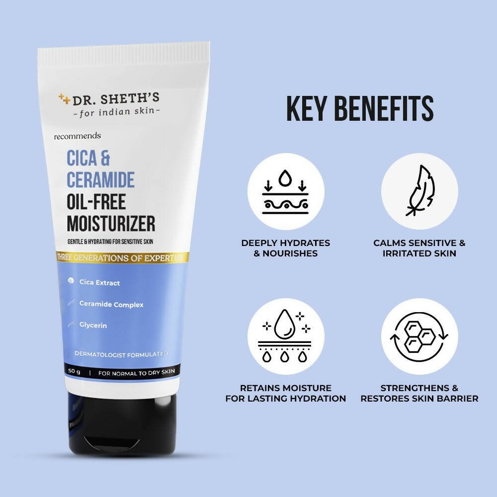 Dr. Sheth's Cica & Ceramide Oil - Free Moisturizer Deeply Hydrates & Nourishes, For Normal to Dry Skin - Vamzn#