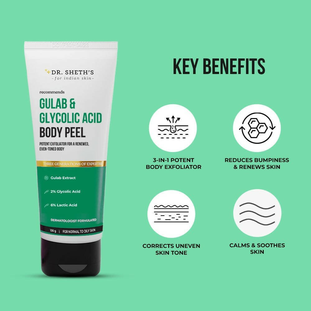 Dr. Sheth's Gulab & 2% Glycolic Acid Body Peel For Glowing Skin & Tan Removal, For Normal to Oily Skin - Vamzn#