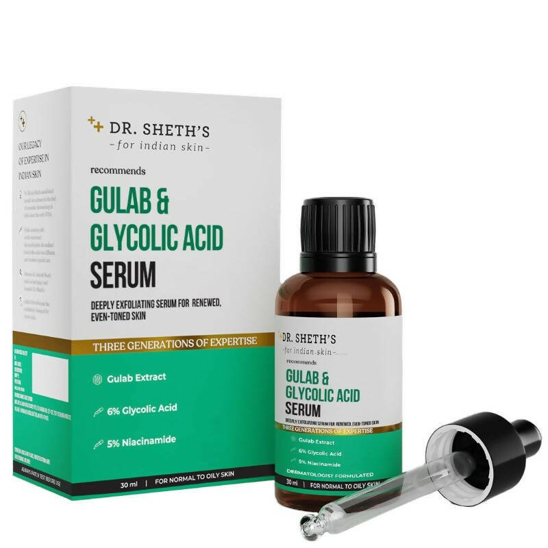 Dr. Sheth's Gulab & Glycolic Acid Face Serum with 5% Niacinamide, Skin Texture & Uneven Skin, For Normal to Oily Skin - Vamzn#