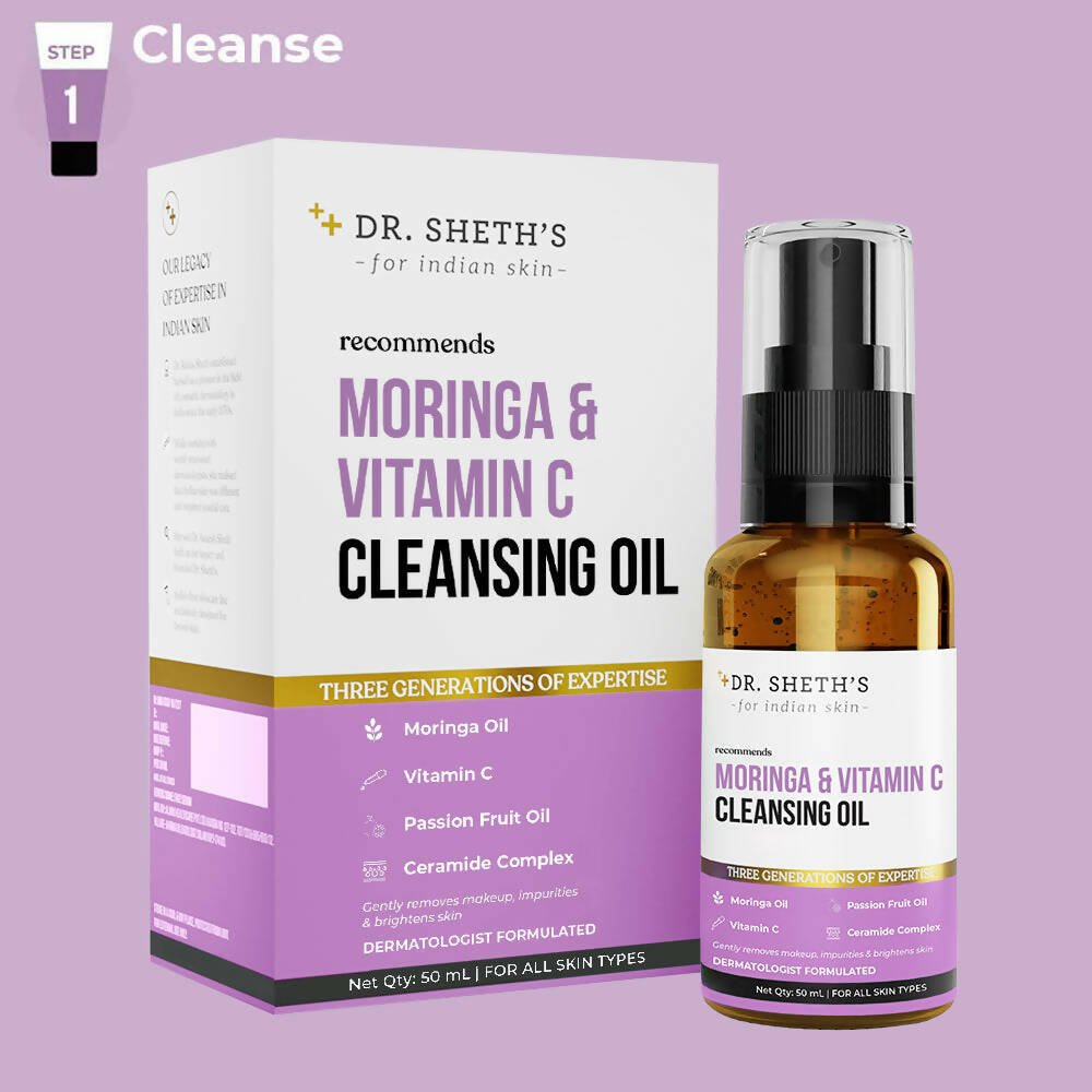 Dr. Sheth's Moringa & Vitamin C Face Cleansing Oil For Deep Pore Cleansing, Removes Makeup & Impurities, Hydrates - Vamzn#
