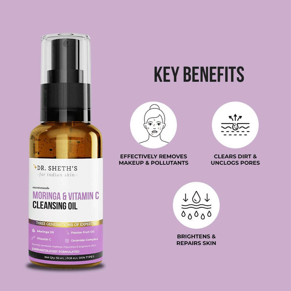 Dr. Sheth's Moringa & Vitamin C Face Cleansing Oil For Deep Pore Cleansing, Removes Makeup & Impurities, Hydrates - Vamzn#