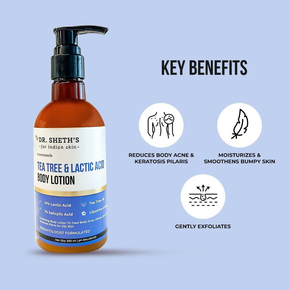 Dr. Sheth's Tea Tree & Lactic Acid Body Lotion - Ph Balanced, To Reduce Body Acne, Uneven Skin Tone - Vamzn#