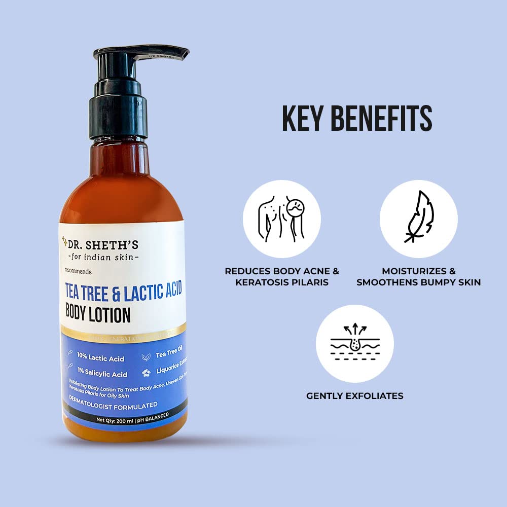 Dr. Sheth's Tea Tree & Lactic Acid Body Lotion With 1% Salicylic Acid | Ph Balancing Moisturizer | Helps To Reduce Body Acne, Uneven Skin Tone | 200 Ml - Vamzn#