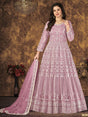 Dusty Pink Butterfly Net Embroidered Anarkali Suit - Vamzn#