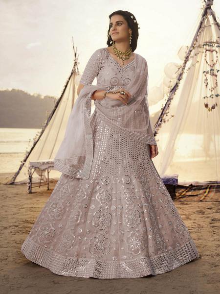 Dusty Pink Embroidered Organza bridal Lehenga - Vamzn#