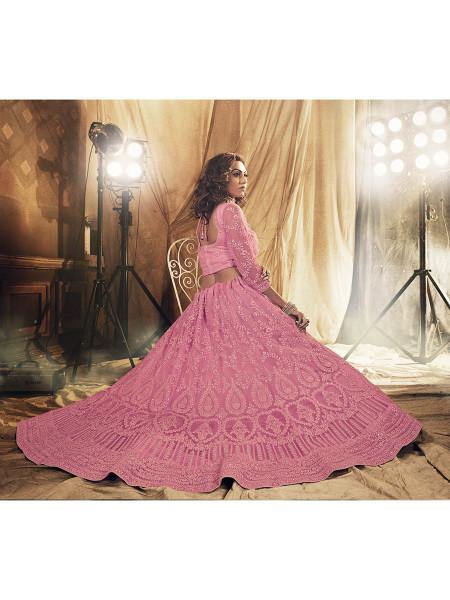 Dusty Pink Heavy Embroidered Net bridal Lehenga - Vamzn#