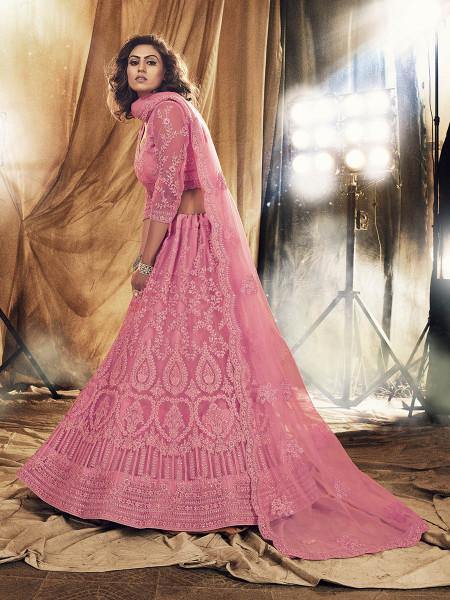 Dusty Pink Heavy Embroidered Net bridal Lehenga - Vamzn#