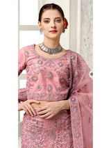 Dusty Pink Net Heavy Embroidered Lehenga Choli - Vamzn#