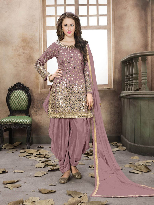 Dusty Pink Tafeta Silk Patiyala Suit - Vamzn#