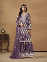 Dusty Purple Georgette Embroidered Palazo Suit - Vamzn#