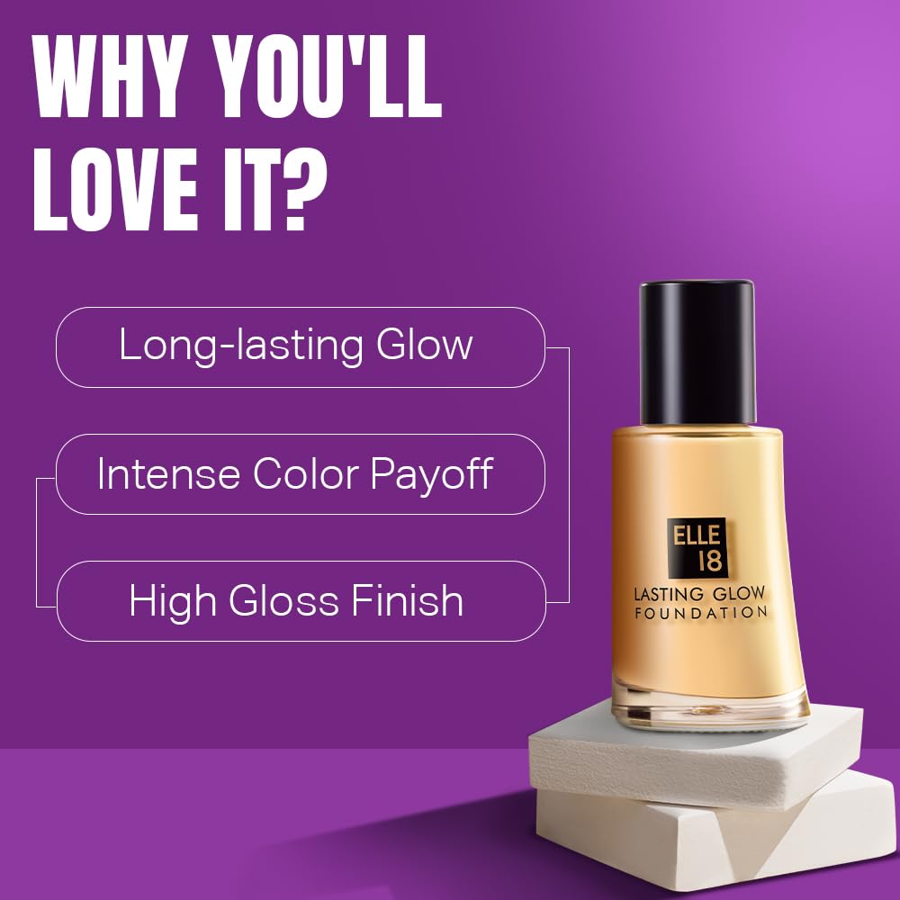 Elle 18 Lasting Glow Liquid Foundation, 03 Shell, 27 Ml Radiant Finish, Light, All - Vamzn#