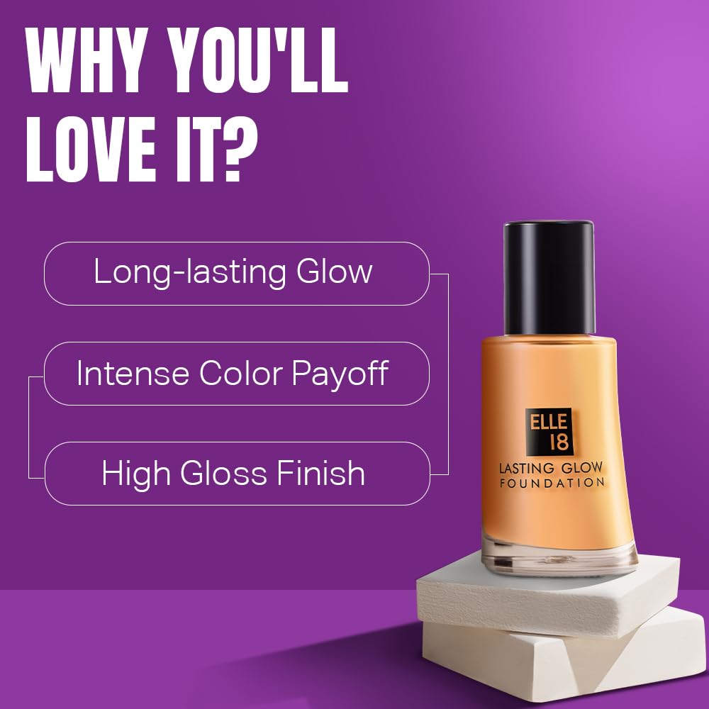 Elle 18 Lasting Glow Liquid Foundation, 03 Shell, 27 Ml Radiant Finish, Light, All - Vamzn#