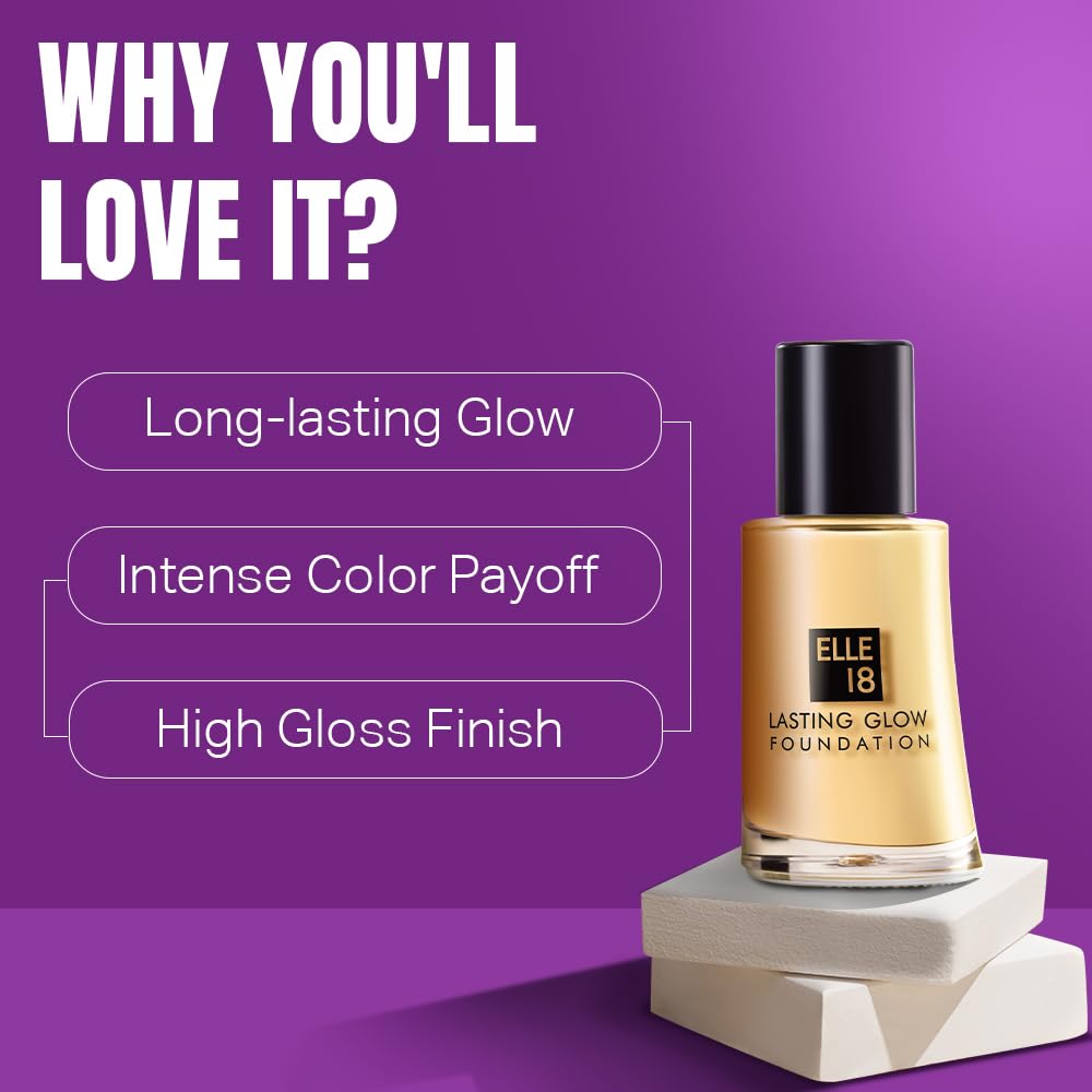 Elle 18 Lasting Glow Liquid Foundation, 03 Shell, 27 Ml Radiant Finish, Light, All - Vamzn#