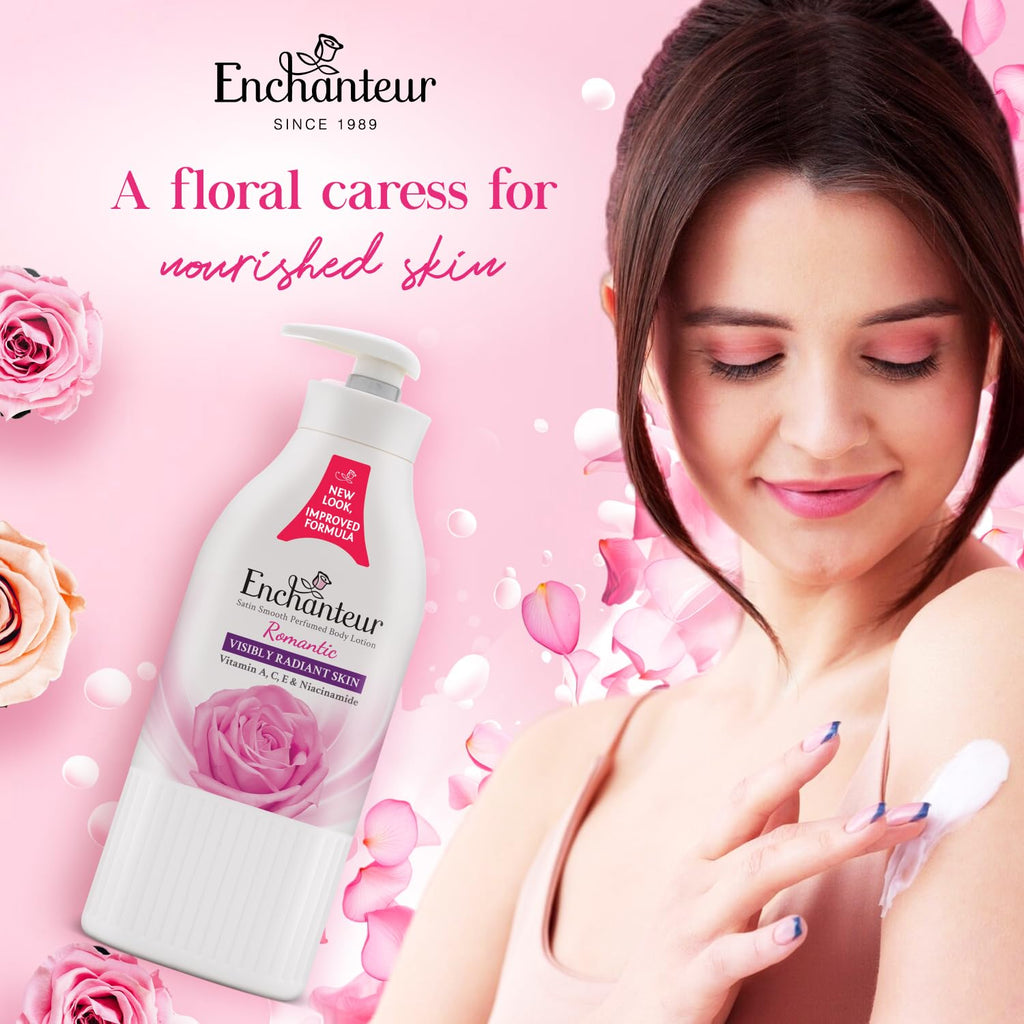 Enchanteur Romantic Perfumed Body Lotion, 500 milliliters (Pack of 1) | Aloe Vera, Olive Butter | Satin Smooth Skin, Non - Greasy Formula | Floral French | Water - Based Lotion - Vamzn#