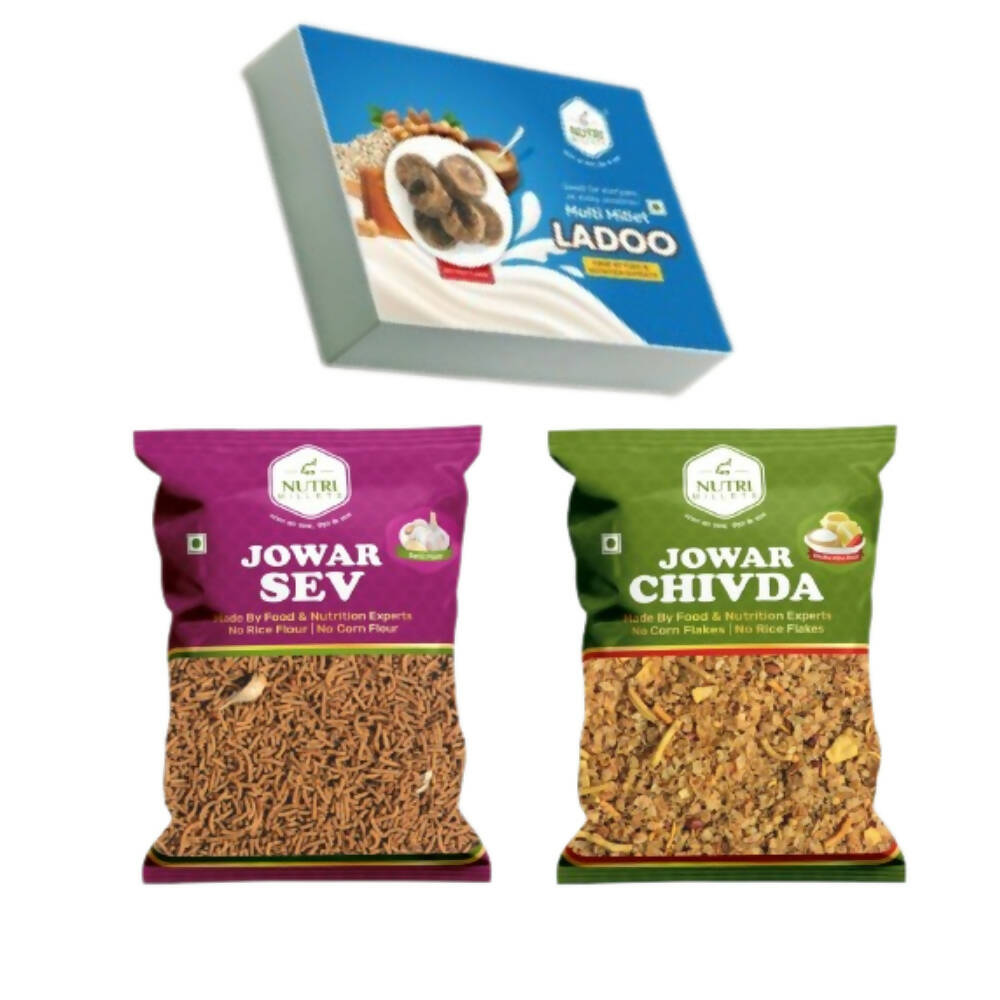 NutriMillets - Multi Millets Laddu + Garlic Sev + Khatta mitha Chivda Combo