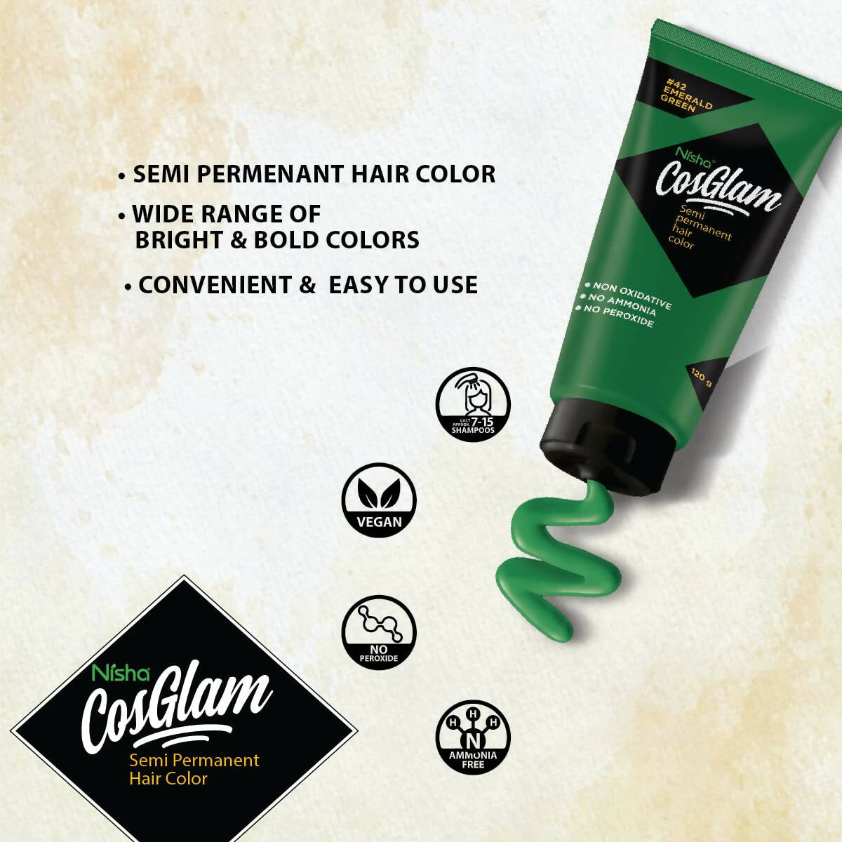 Nisha Cosglam Semi Permanent Hair Color 42 Emerald Green