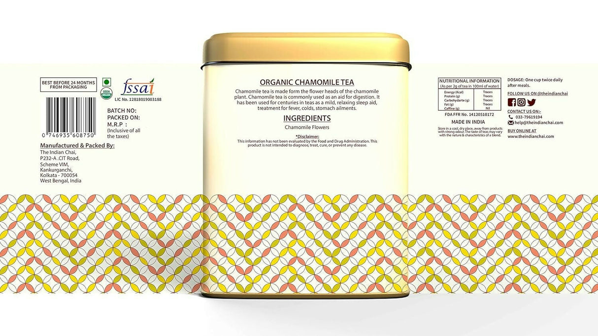 The Indian Chai - Organic Chamomile Tea 30 Pyramid Tea Bags