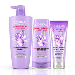 L'Oreal Paris Hyaluron Moisture Combo for 72HR Hydrated Hair Shampoo + Conditioner + Night Cream