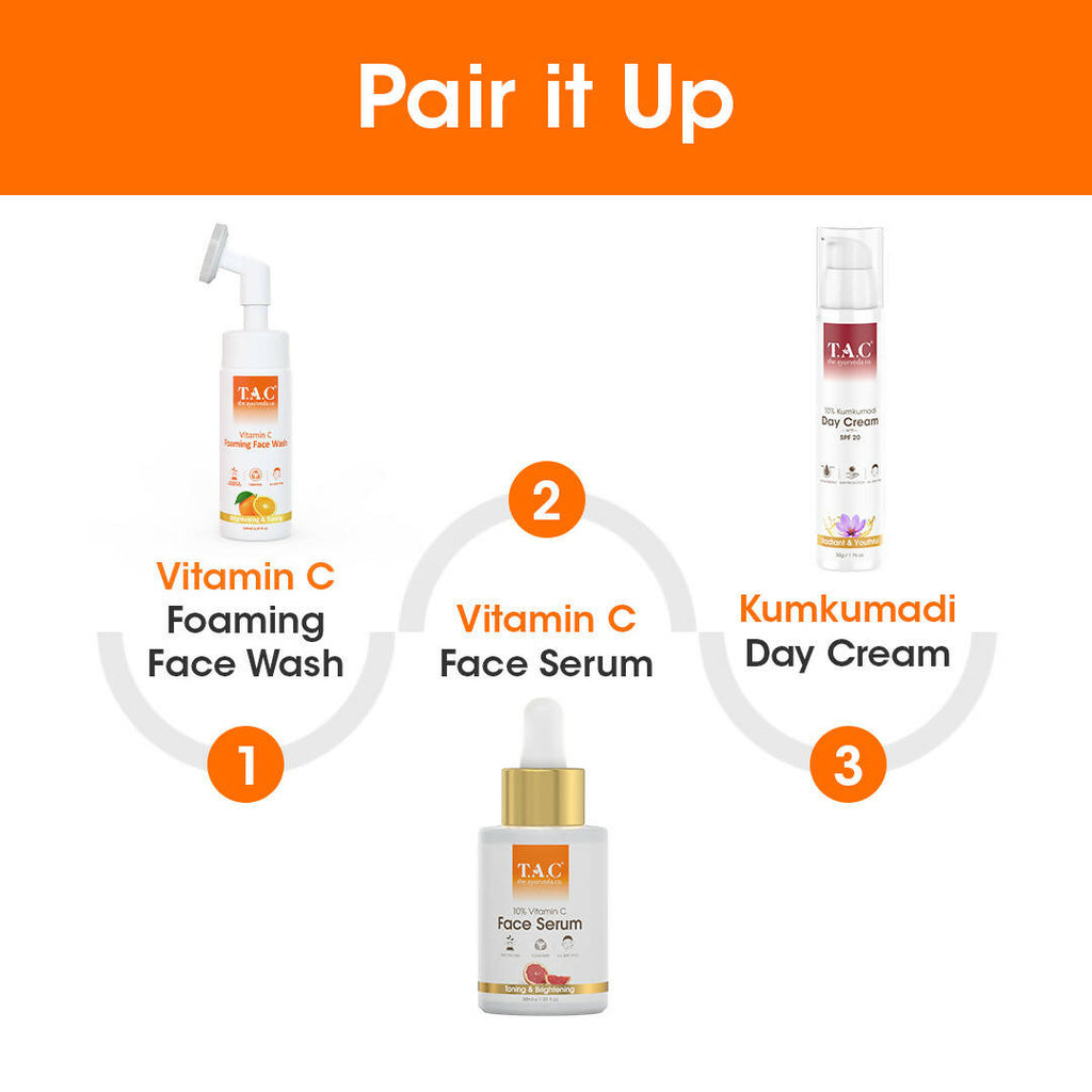 TAC - The Ayurveda Co. 10% Vitamin C Face Serum for Toning, Brightening & Glowing Skin For Women & Men