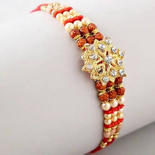 Pretty Rudraksha Rakhi And Kaju Katli Box