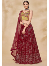 Maroon Georgette Embroidered Designer Lehenga