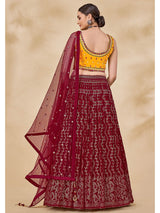 Maroon Georgette Embroidered Designer Lehenga