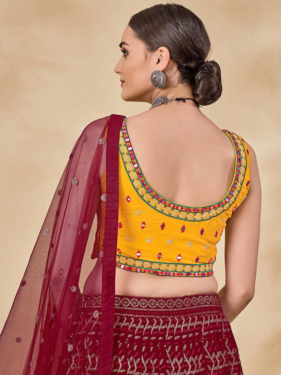 Maroon Georgette Embroidered Designer Lehenga