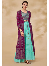 Wine Jacket Style Sharara Suit