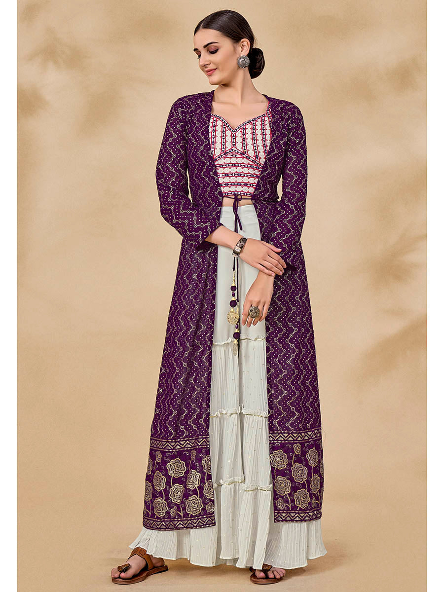 Purple Jacket Style Sharara Suit