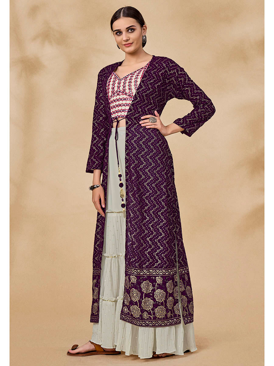 Purple Jacket Style Sharara Suit