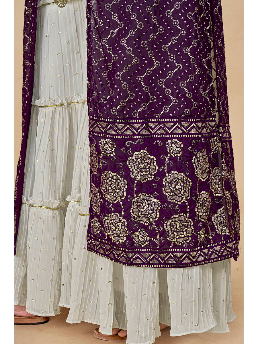 Purple Jacket Style Sharara Suit