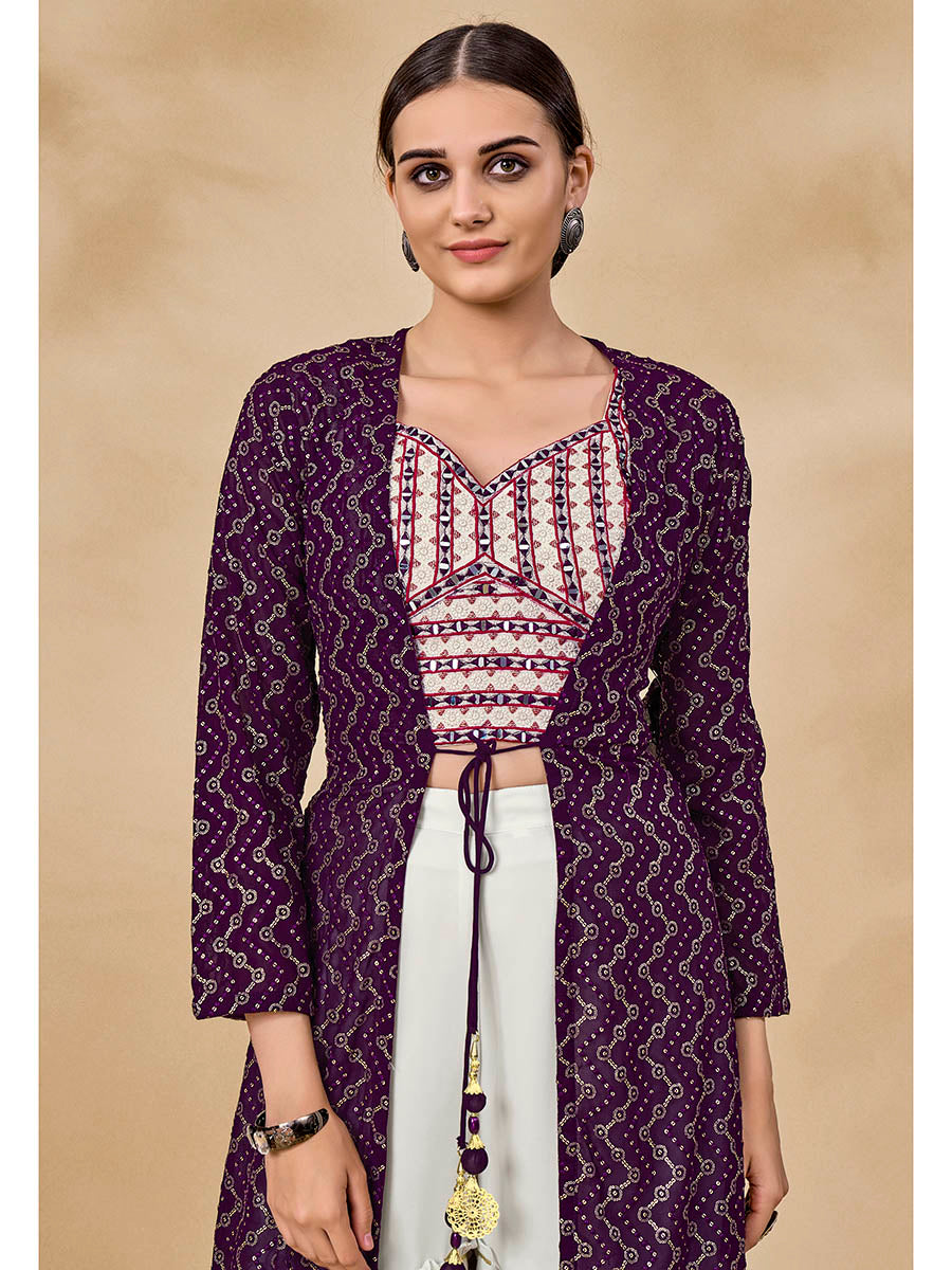 Purple Jacket Style Sharara Suit