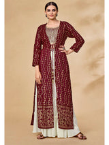 Maroon Jacket Style Sharara Suit