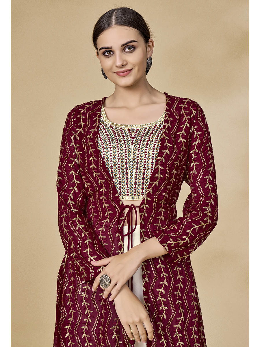 Maroon Jacket Style Sharara Suit