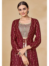 Maroon Jacket Style Sharara Suit