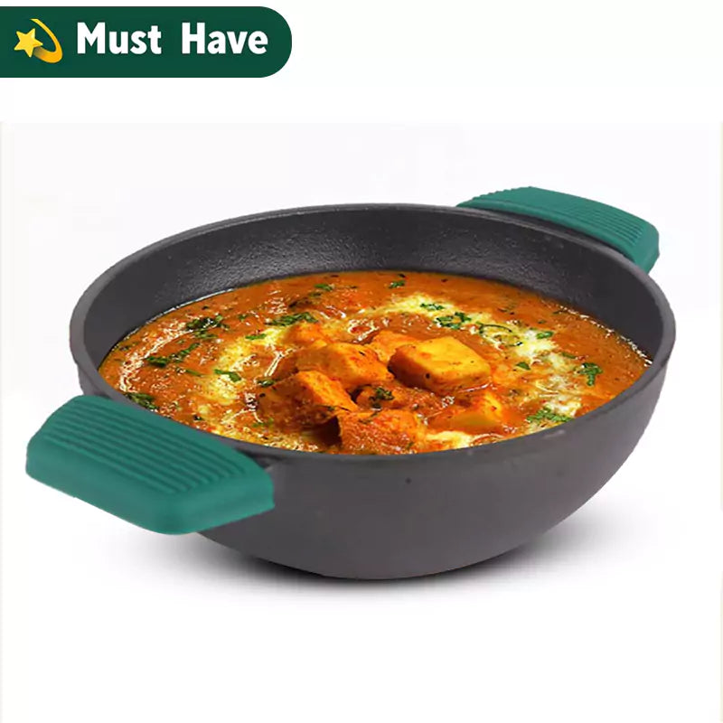 Super Smooth Cast Iron Kadai (Wok Model), Silicon Handle, Pre-seasoned, Nonstick, 100% Pure, Toxin-free, 25.4cm, 2.5L, 2.5kg