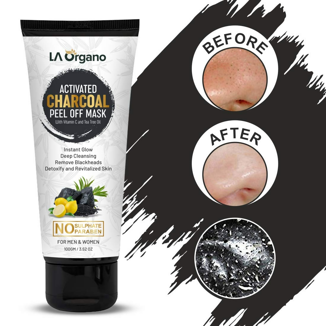 LA Organo Papaya Hydrating Face Gel with Alovera & Vit-E & Activated Charcoal Peel Off Mask Combo
