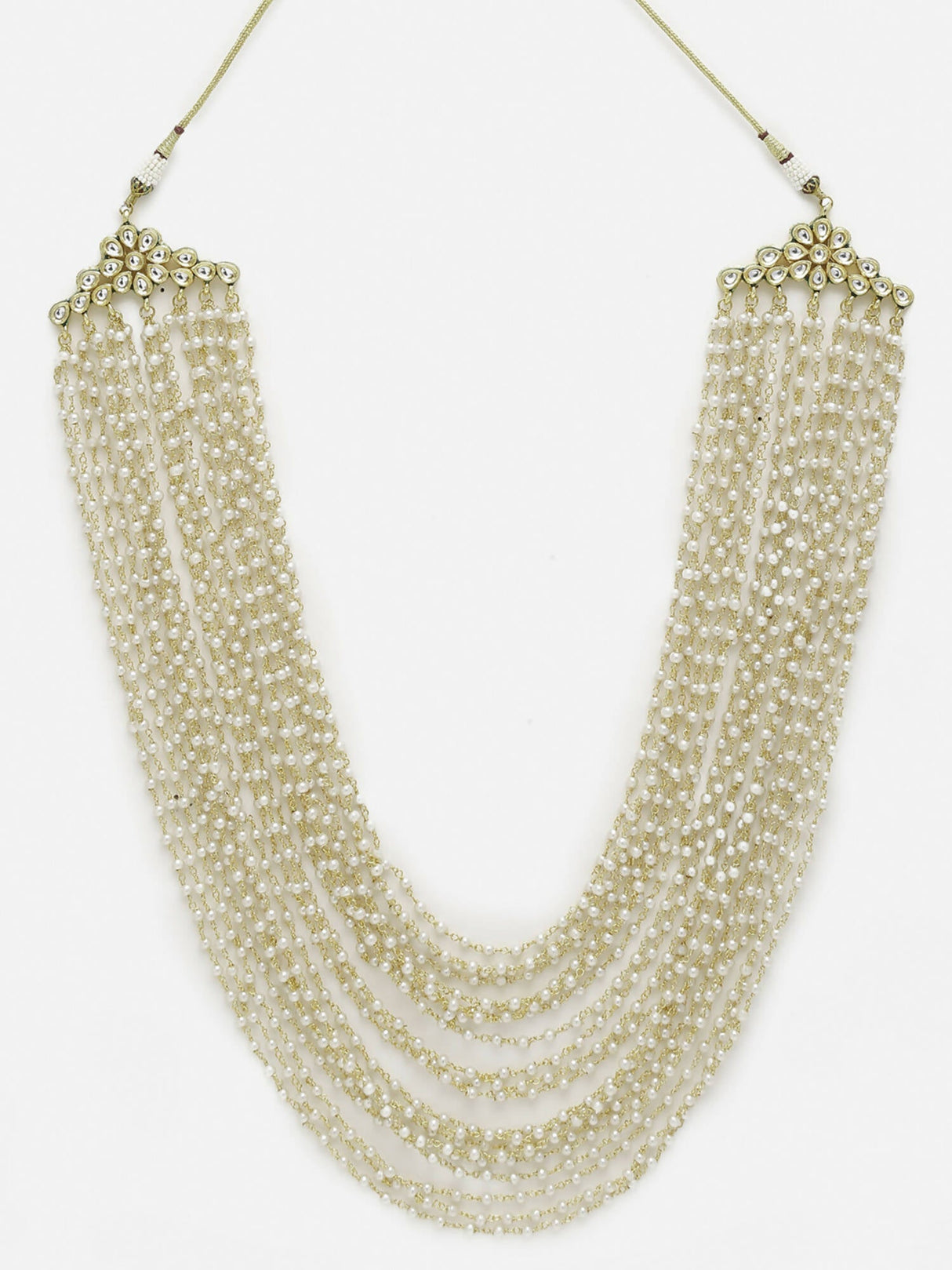 Gold-Toned White Gold-Plated Pearls Layered Handcrafted Necklace - Ruby Raang