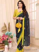 Mehandi Green & Yellow Geogrette Saree