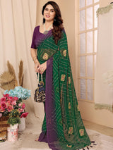 Mehandi Green & Yellow Geogrette Saree