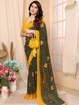 Mehandi Green & Yellow Geogrette Saree