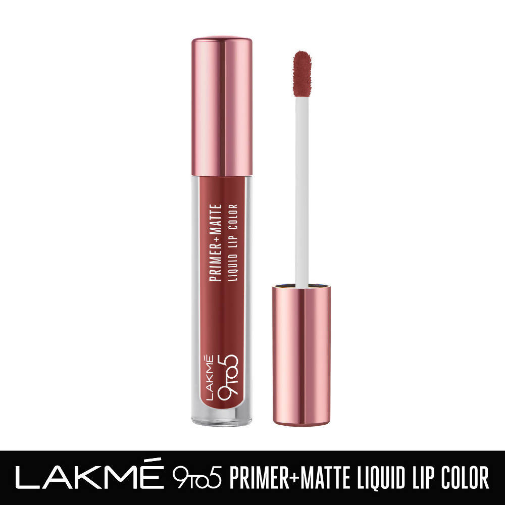 Lakme 9to5 Primer + Matte Liquid Lip Color - MR4 Deepmaroon