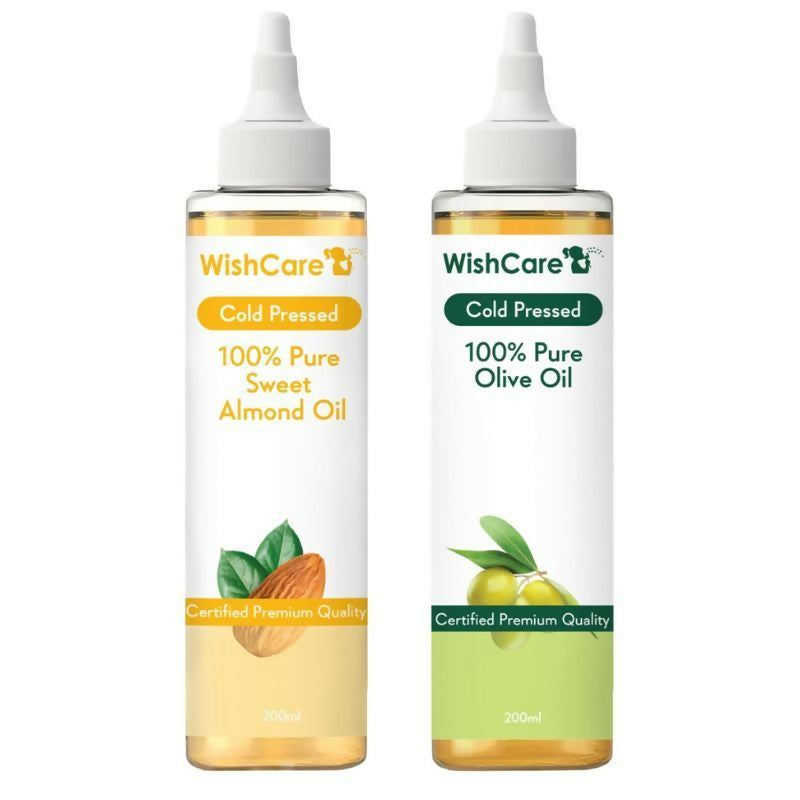 Wishcare 100% Pure Cold Pressed Olive Oil & Badam Rogan Sweet Almond Oil Combo